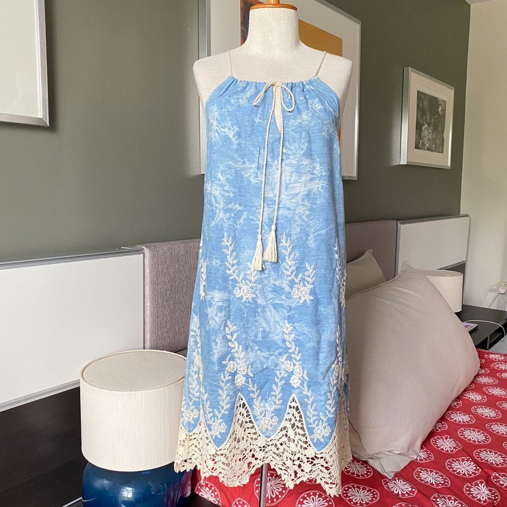 Flying Tomato String Strap Tie Dyed Summer Dress with Lace Hem SMALL - P61